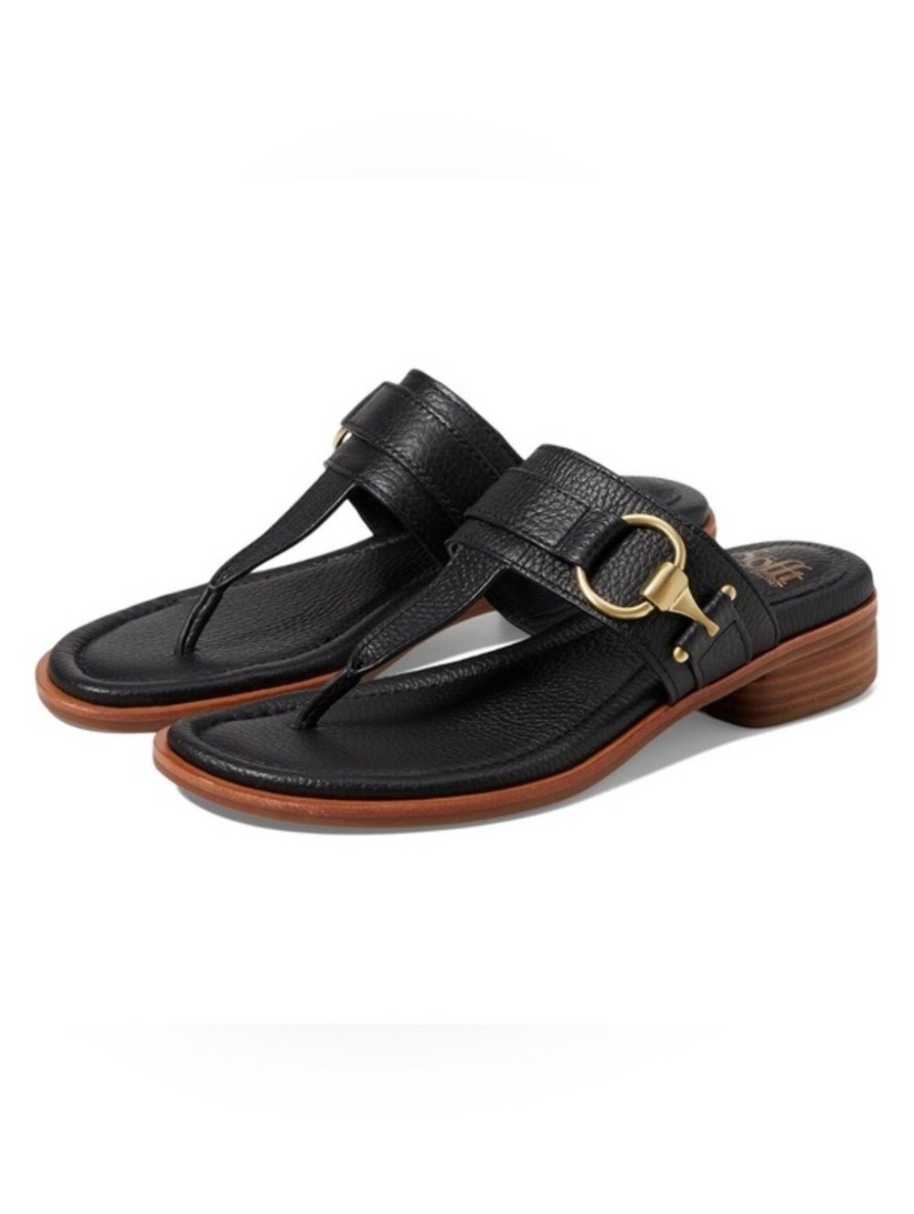 Sofft Black Gold Fernanda Leather Thong Sandals Size 8